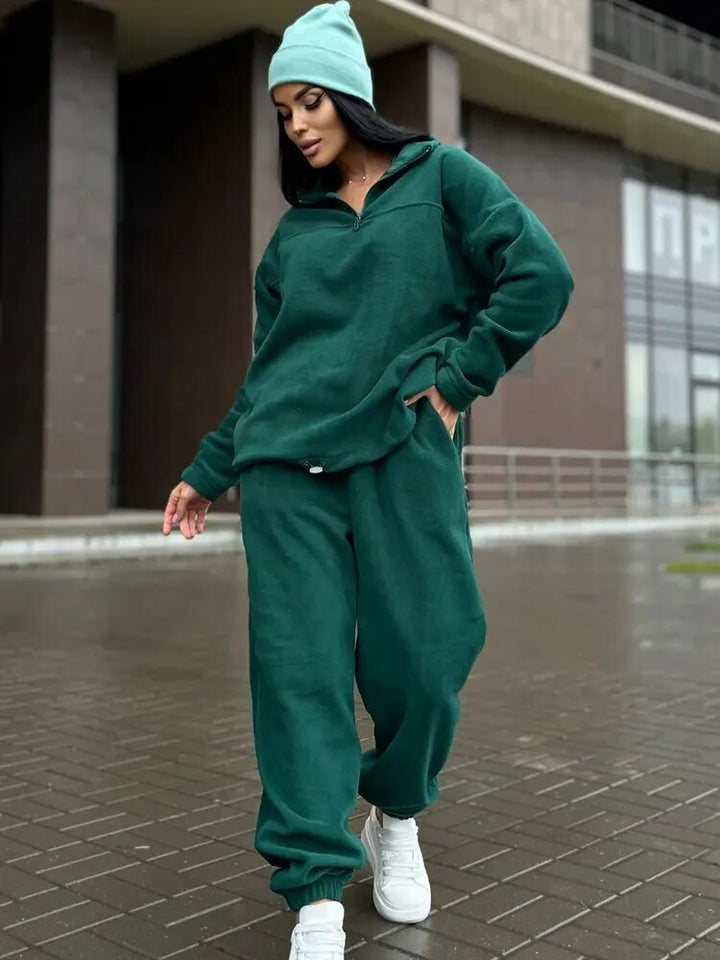 Damer Mysigt fleece-loungewear-set med halvvipp och elastiskt band Mirla-Eva Jonsson