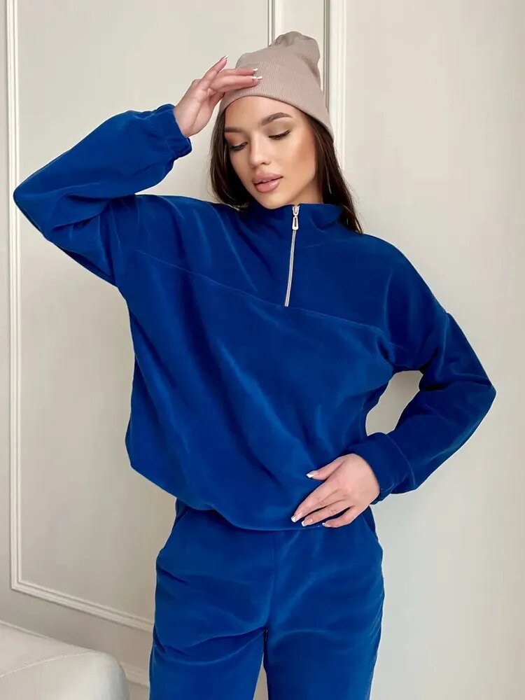 Damer Mysigt fleece-loungewear-set med halvvipp och elastiskt band Mirla-Eva Jonsson