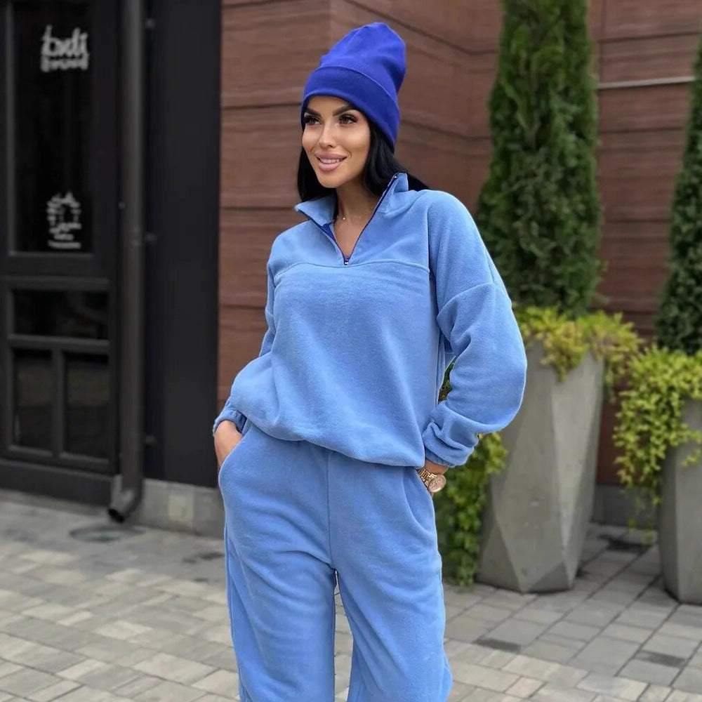 Damer Mysigt fleece-loungewear-set med halvvipp och elastiskt band Mirla-Eva Jonsson