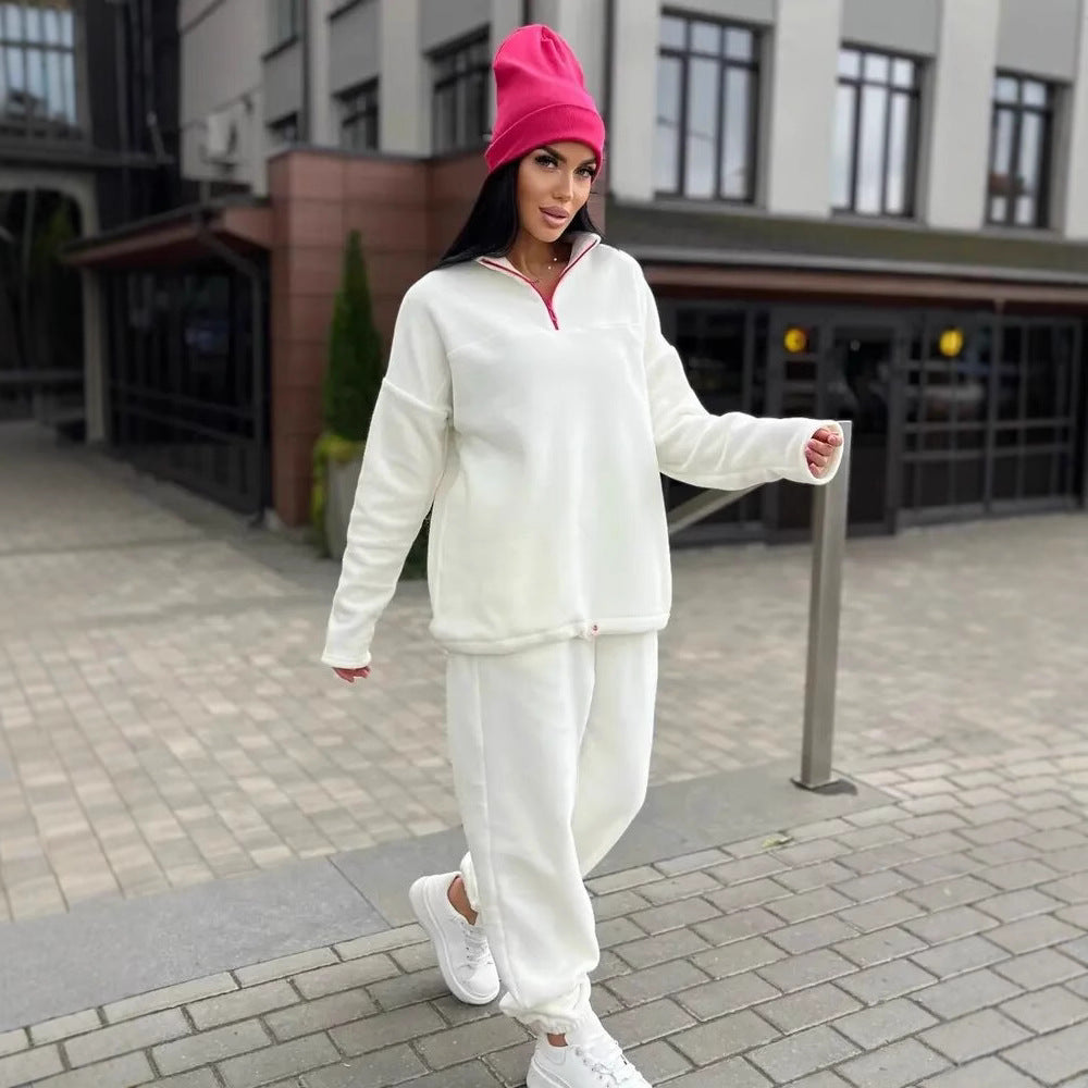 Damer Mysigt fleece-loungewear-set med halvvipp och elastiskt band Mirla-Eva Jonsson