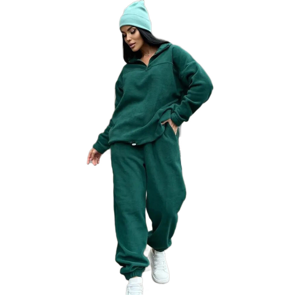Damer Mysigt fleece-loungewear-set med halvvipp och elastiskt band Mirla-Eva Jonsson