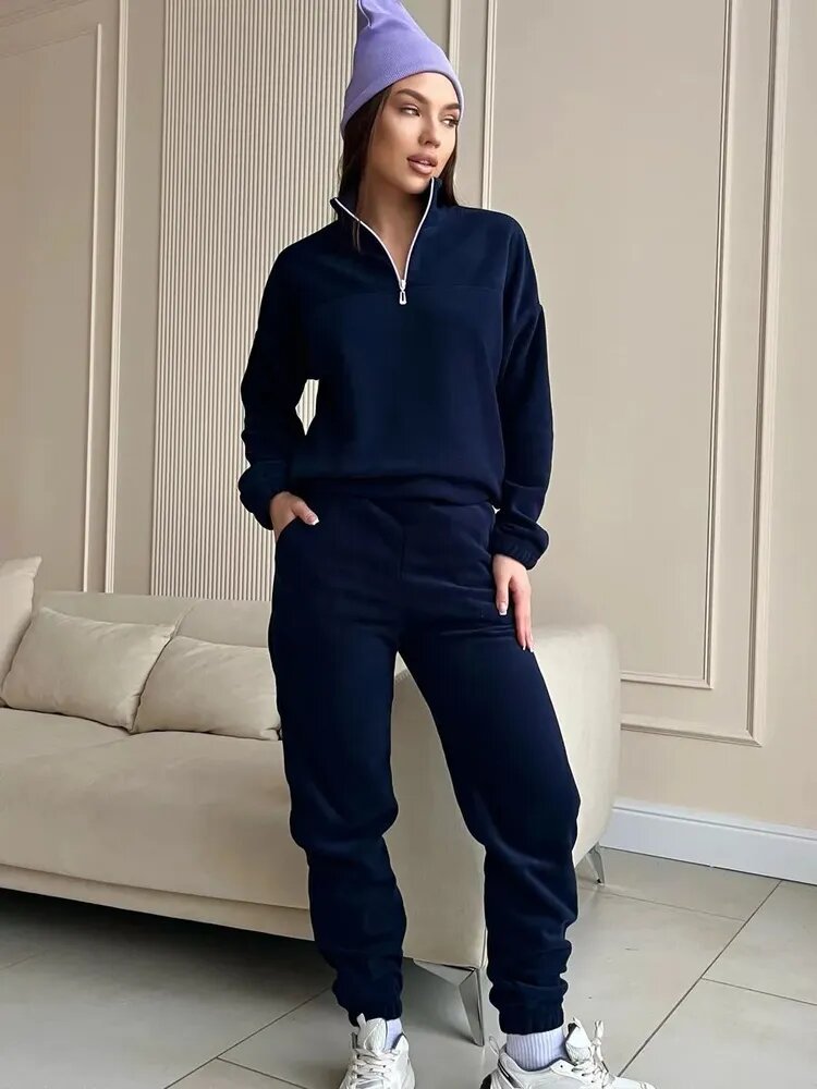 Damer Mysigt fleece-loungewear-set med halvvipp och elastiskt band Mirla-Eva Jonsson
