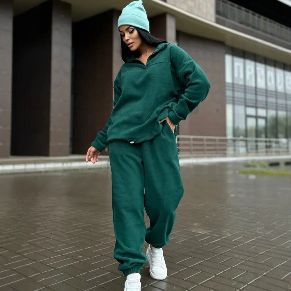 Damer Mysigt fleece-loungewear-set med halvvipp och elastiskt band Mirla-Eva Jonsson