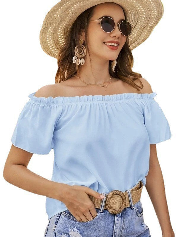 Damer Off-Shoulder Blus med Elastisk Midja och Lätt Snitt Mirla-Eva Jonsson