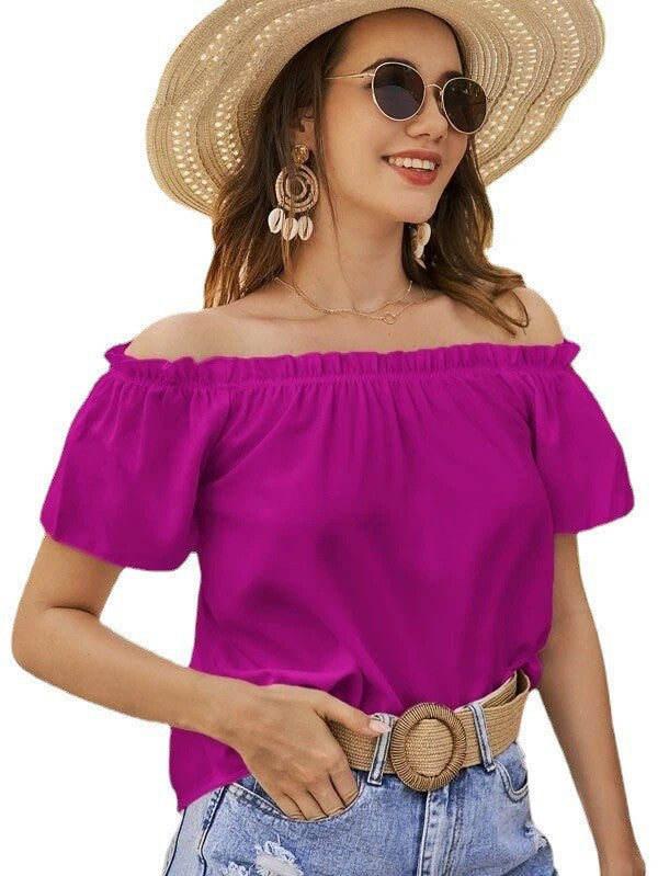 Damer Off-Shoulder Blus med Elastisk Midja och Lätt Snitt Mirla-Eva Jonsson