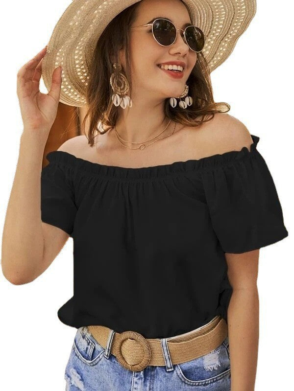 Damer Off-Shoulder Blus med Elastisk Midja och Lätt Snitt Mirla-Eva Jonsson