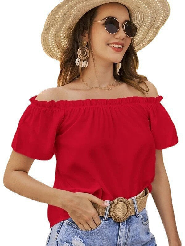 Damer Off-Shoulder Blus med Elastisk Midja och Lätt Snitt Mirla-Eva Jonsson