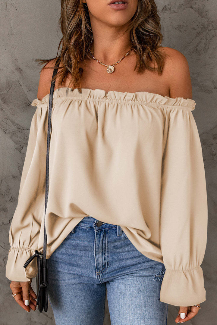 Damer Off-Shoulder Blus med Rynkdetaljer och Elastiska Ärmar Mirla-Eva Jonsson