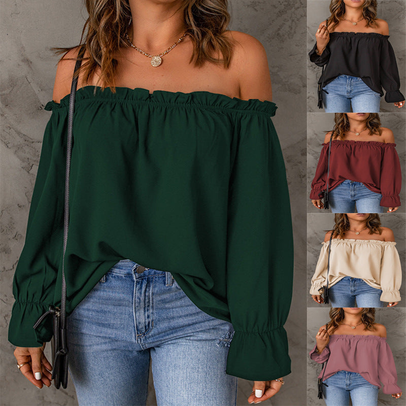 Damer Off-Shoulder Blus med Rynkdetaljer och Elastiska Ärmar Mirla-Eva Jonsson