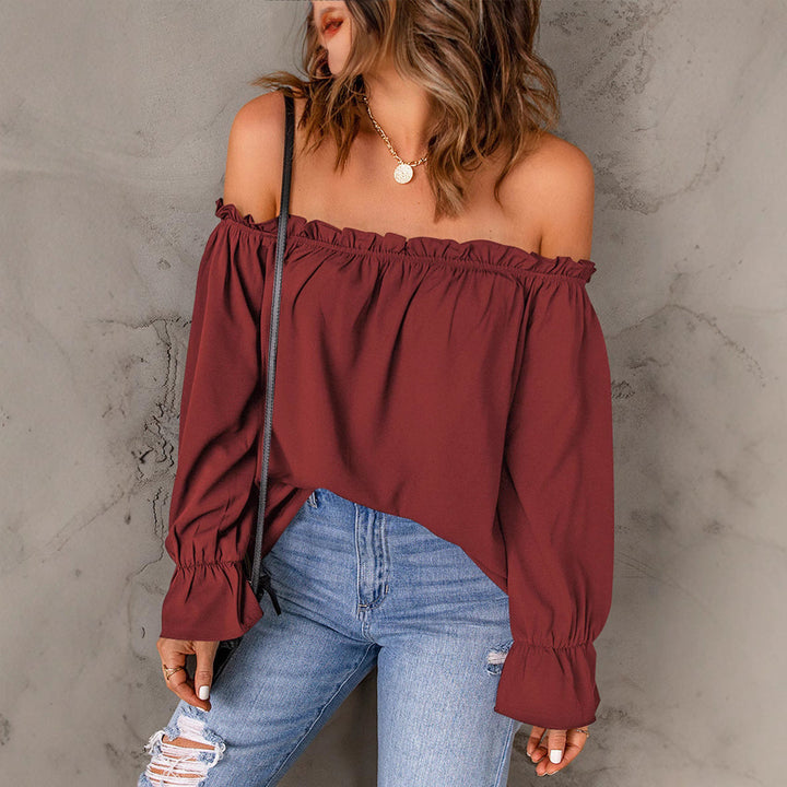 Damer Off-Shoulder Blus med Rynkdetaljer och Elastiska Ärmar Mirla-Eva Jonsson