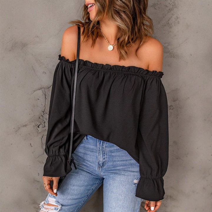 Damer Off-Shoulder Blus med Rynkdetaljer och Elastiska Ärmar Mirla-Eva Jonsson