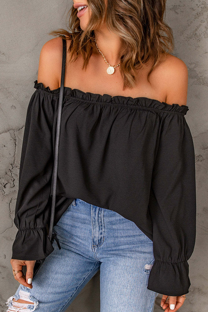 Damer Off-Shoulder Blus med Rynkdetaljer och Elastiska Ärmar Mirla-Eva Jonsson