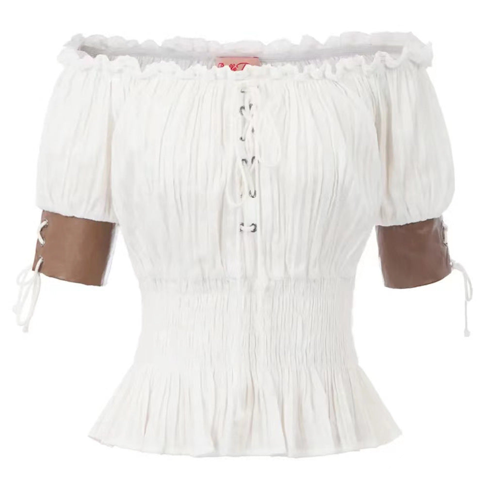 Damer Off-Shoulder Blus med Rynkdetaljer och Snörning Mirla-Eva Jonsson