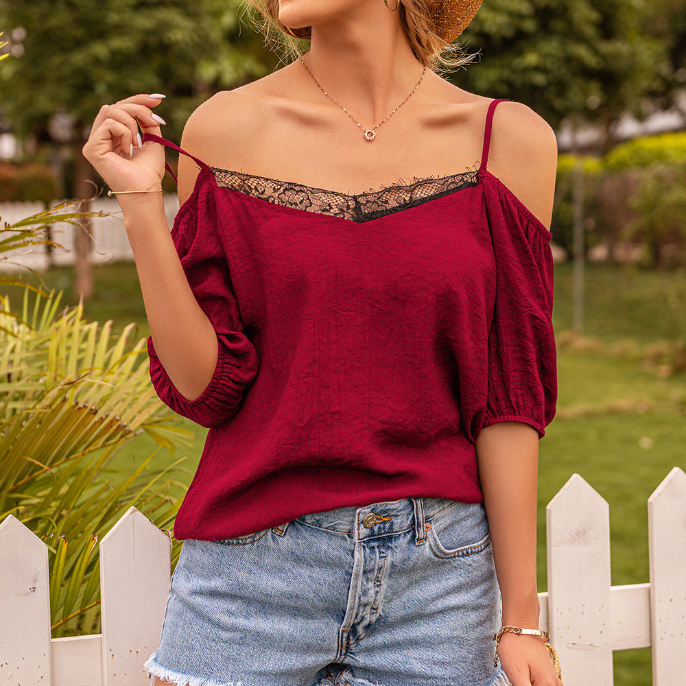Damer Off-Shoulder Blus med Spets och Volangärmar Eva Jonsson-Eva Jonsson