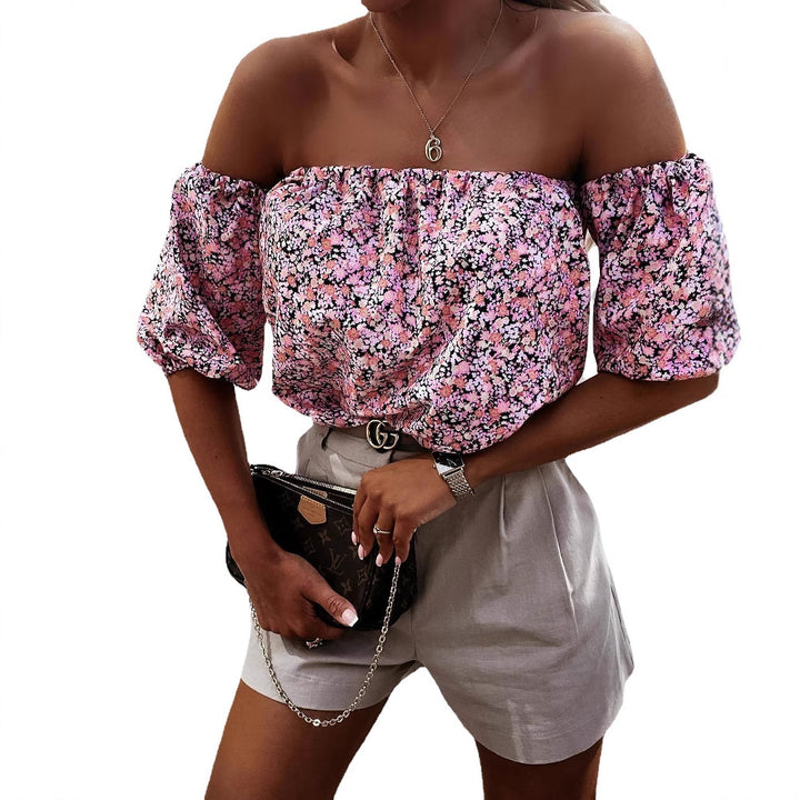 Damer Off-Shoulder Blus med Voluminösa Puffärmar och Blomster Mönster Mirla-Eva Jonsson