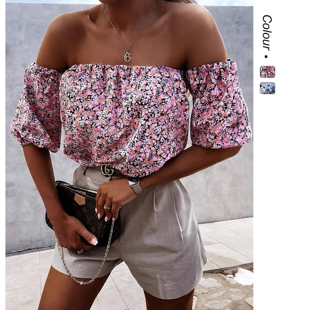 Damer Off-Shoulder Blus med Voluminösa Puffärmar och Blomster Mönster Mirla-Eva Jonsson