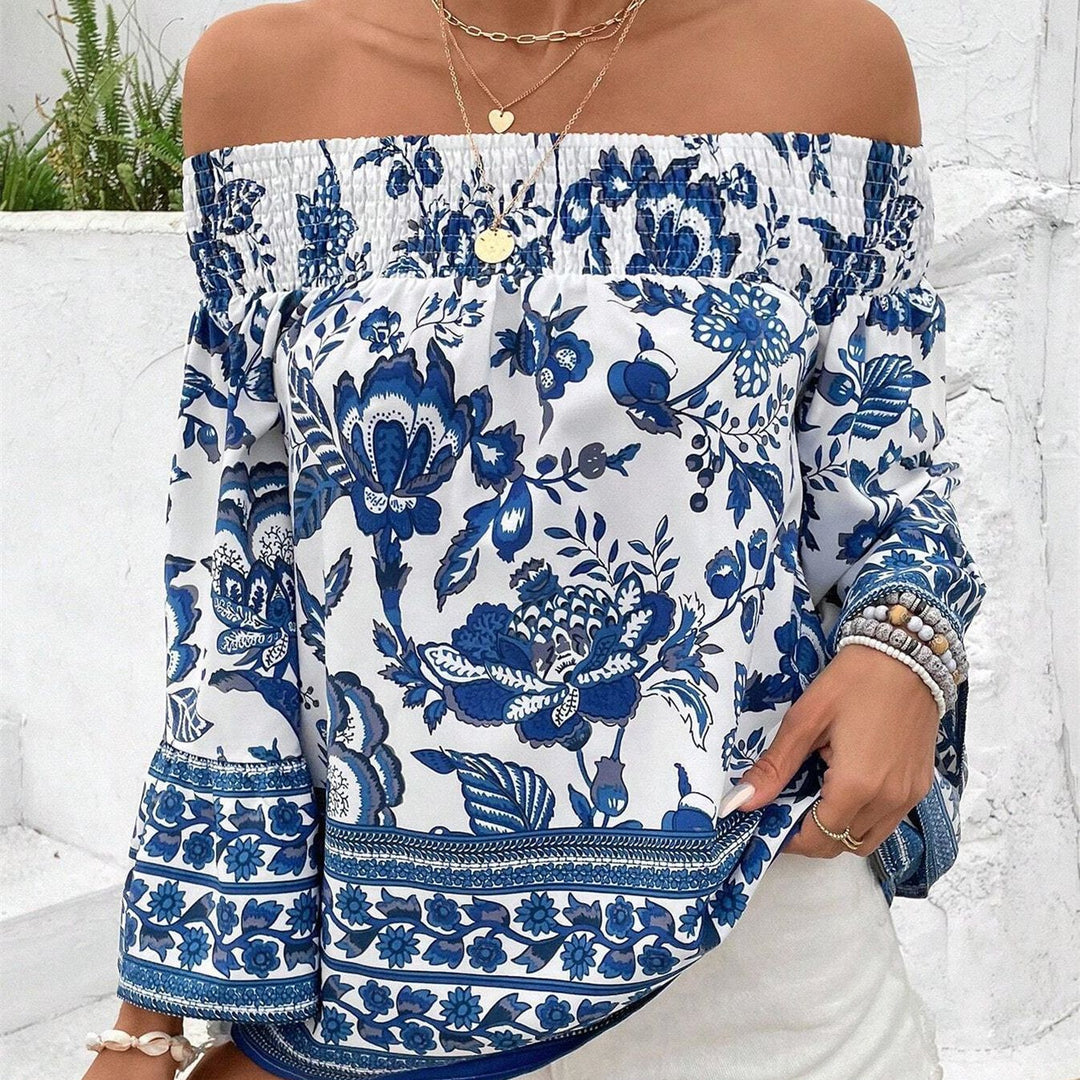 Damer Off-Shoulder Blus med blommönster och elastisk midja Mirla-Eva Jonsson