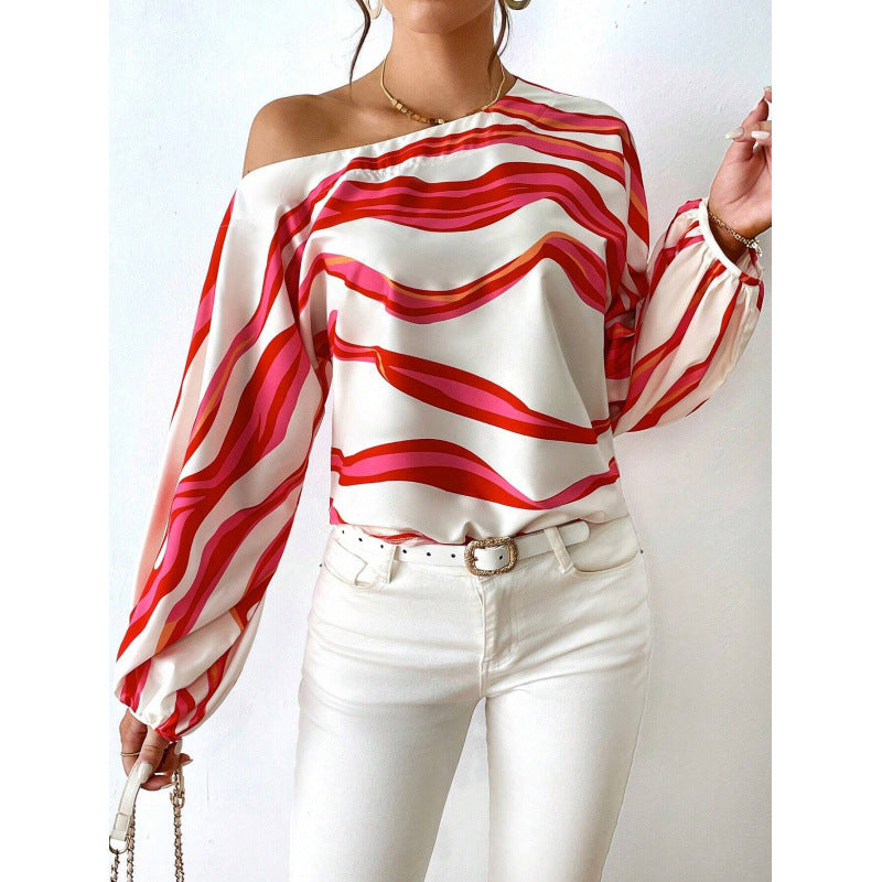 Damer Off-Shoulder Blus med konstnärligt mönster och voluminösa ärmar Mirla-Eva Jonsson