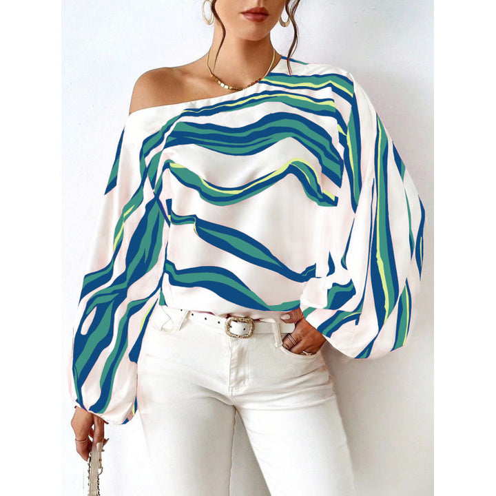 Damer Off-Shoulder Blus med konstnärligt mönster och voluminösa ärmar Mirla-Eva Jonsson