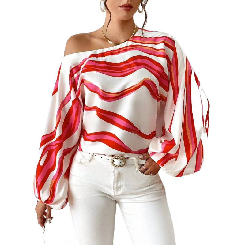 Damer Off-Shoulder Blus med konstnärligt mönster och voluminösa ärmar Mirla-Eva Jonsson