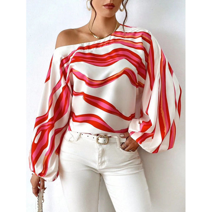 Damer Off-Shoulder Blus med konstnärligt mönster och voluminösa ärmar Mirla-Eva Jonsson