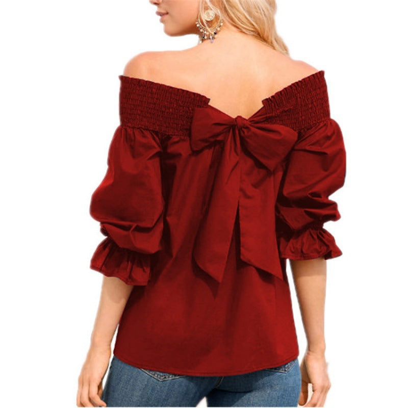 Damer Off-Shoulder Blus med puffärmar och slipsdetalj Mirla-Eva Jonsson