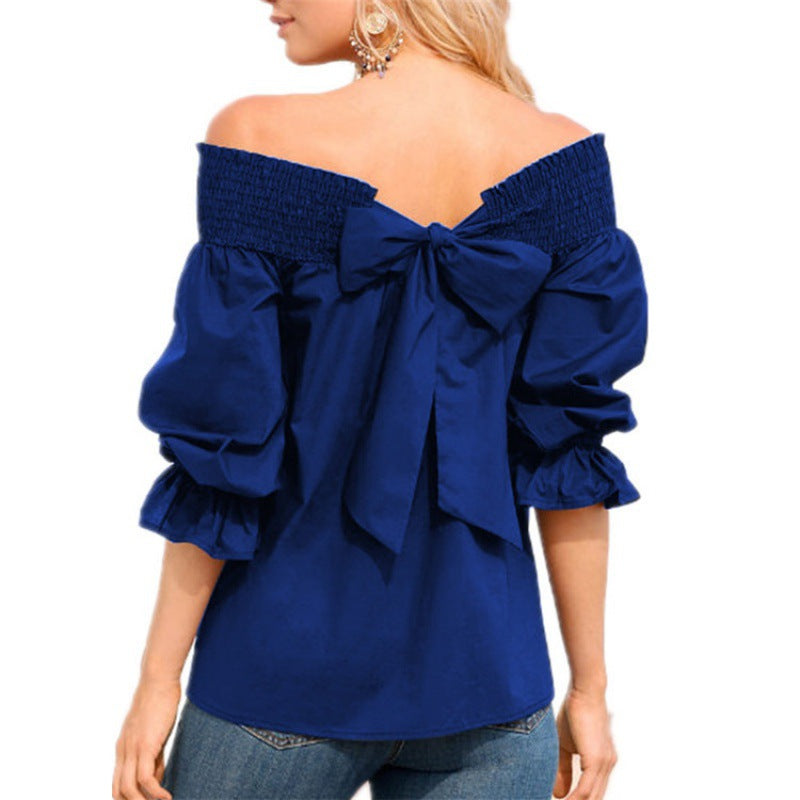 Damer Off-Shoulder Blus med puffärmar och slipsdetalj Mirla-Eva Jonsson