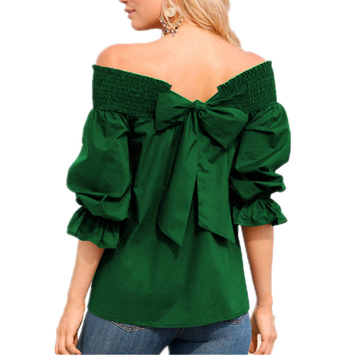 Damer Off-Shoulder Blus med puffärmar och slipsdetalj Mirla-Eva Jonsson