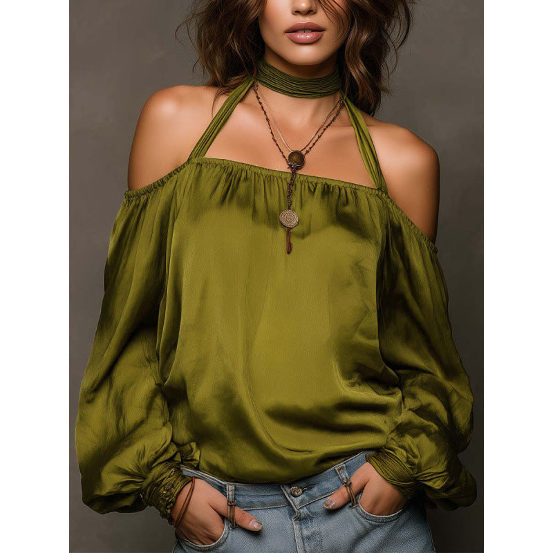 Damer Off-Shoulder Blus med voluminösa ärmar och Choker Mirla-Eva Jonsson