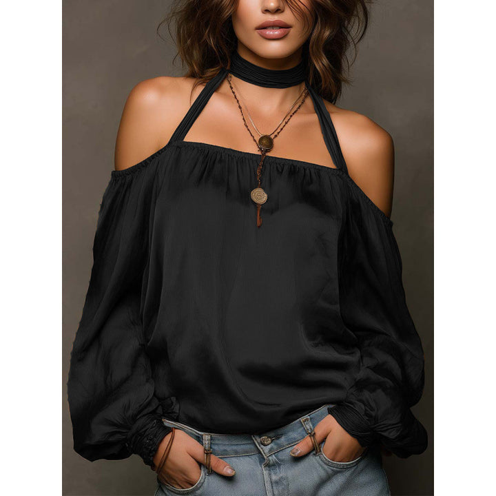 Damer Off-Shoulder Blus med voluminösa ärmar och Choker Mirla-Eva Jonsson