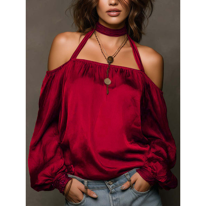 Damer Off-Shoulder Blus med voluminösa ärmar och Choker Mirla-Eva Jonsson