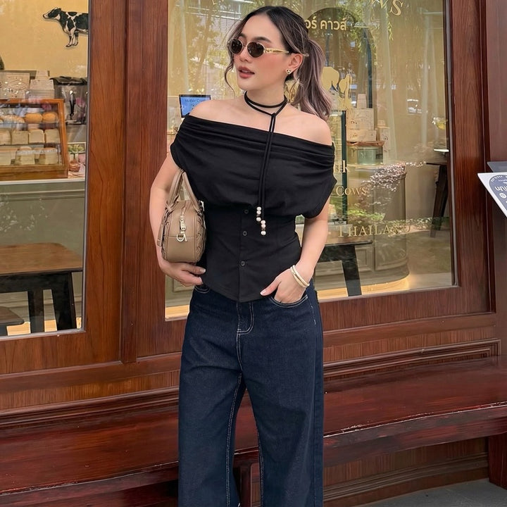 Damer Off-Shoulder Blusenshirt med dekorativ snörning Mirla-Eva Jonsson