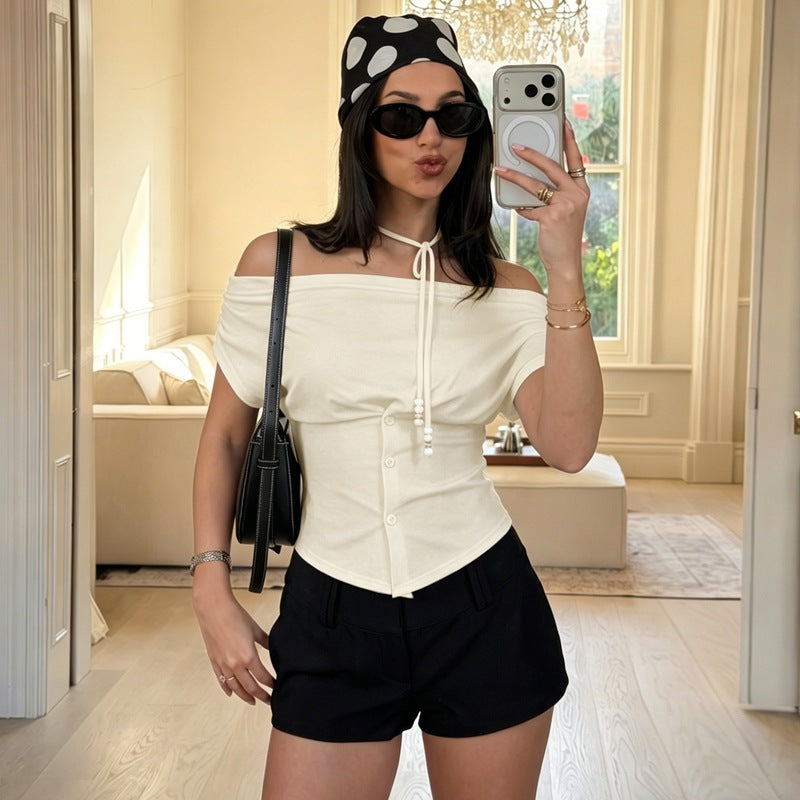 Damer Off-Shoulder Blusenshirt med dekorativ snörning Mirla-Eva Jonsson