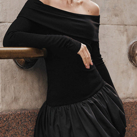 Damer Off-Shoulder Cocktailklänning med voluminös kjol och dekorativt midjeband Mirla-Eva Jonsson