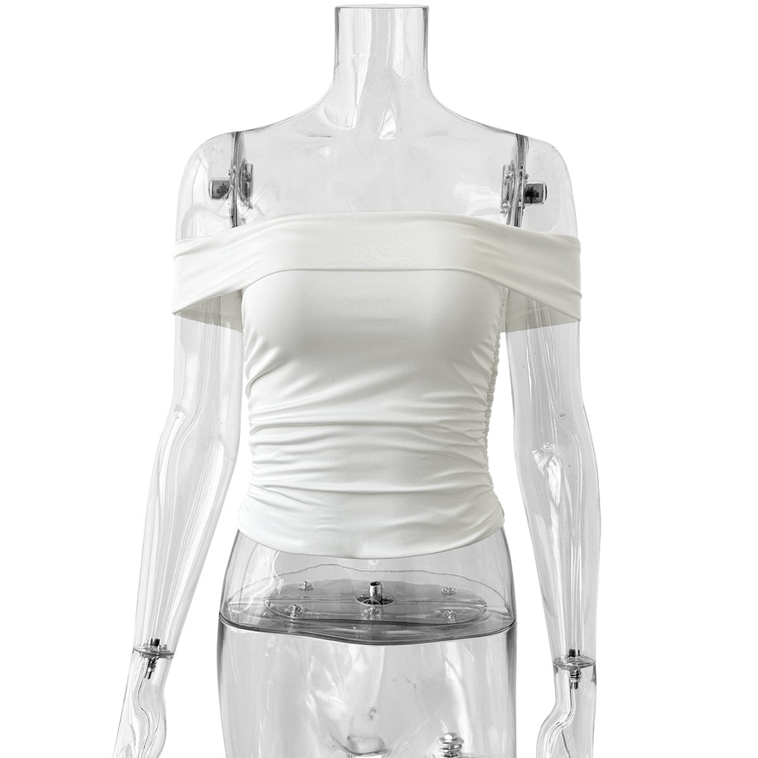 Damer Off-Shoulder Crop-Top i elastiskt material med figursmickrande design Mirla-Eva Jonsson