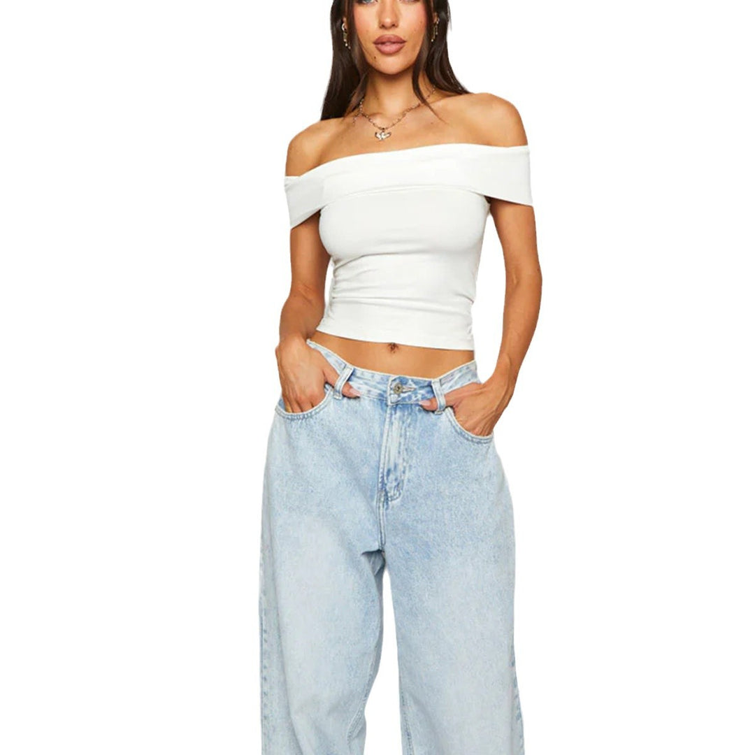Damer Off-Shoulder Crop-Top i elastiskt material med figursmickrande design Mirla-Eva Jonsson