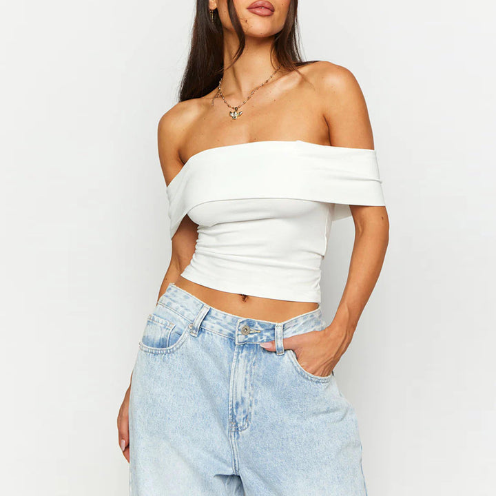 Damer Off-Shoulder Crop-Top i elastiskt material med figursmickrande design Mirla-Eva Jonsson