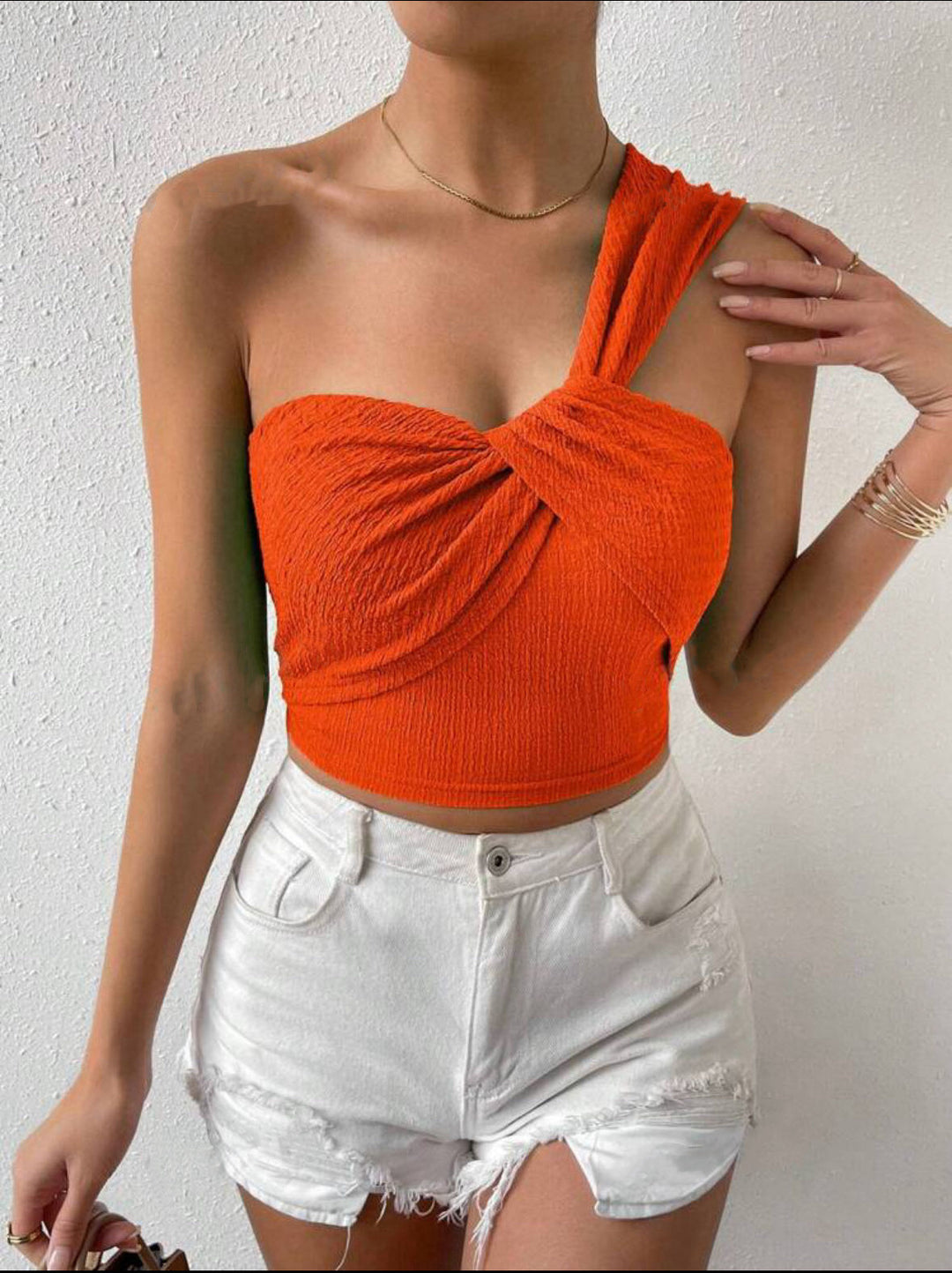 Damer Off-Shoulder Crop-Top med raffinerad rynkning och asymmetrisk design Eva Jonsson-Eva Jonsson