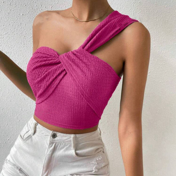 Damer Off-Shoulder Crop-Top med raffinerad rynkning och asymmetrisk design Eva Jonsson-Eva Jonsson