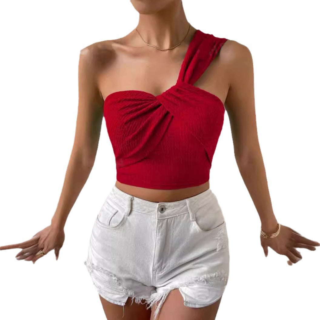 Damer Off-Shoulder Crop-Top med raffinerad rynkning och asymmetrisk design Eva Jonsson-Eva Jonsson