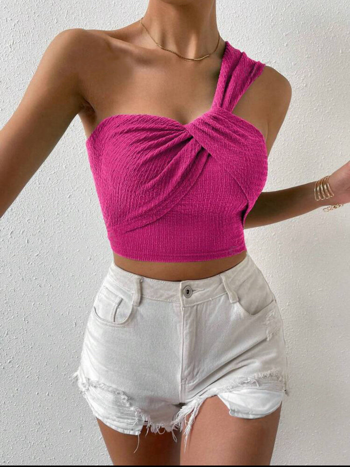 Damer Off-Shoulder Crop-Top med raffinerad rynkning och asymmetrisk design Eva Jonsson-Eva Jonsson