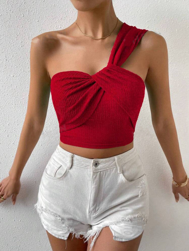 Damer Off-Shoulder Crop-Top med raffinerad rynkning och asymmetrisk design Eva Jonsson-Eva Jonsson