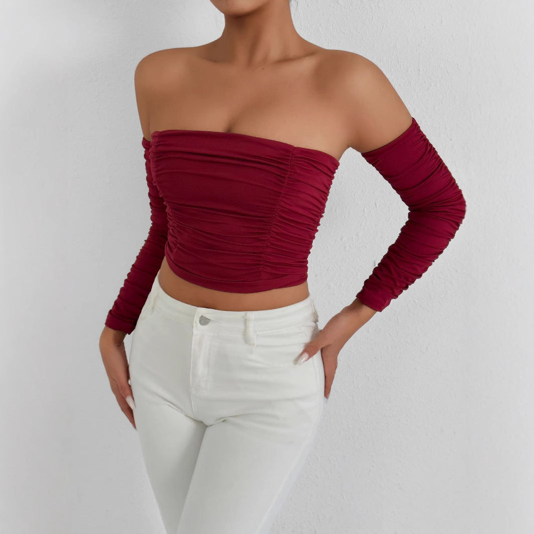 Damer Off-Shoulder Crop Top med veckning Mirla-Eva Jonsson