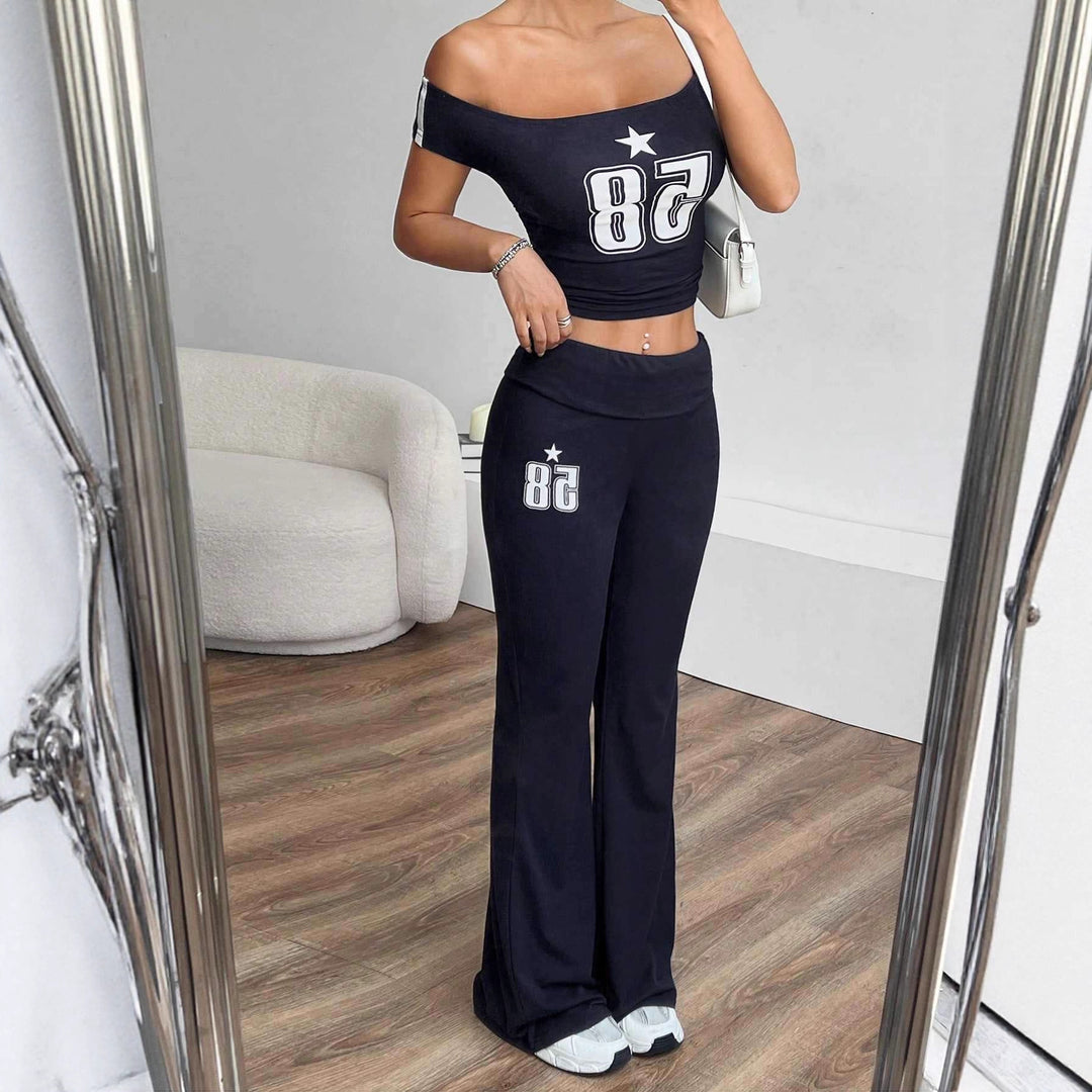 Damer Off-Shoulder Crop-Top och vida byxor set Mirla-Eva Jonsson