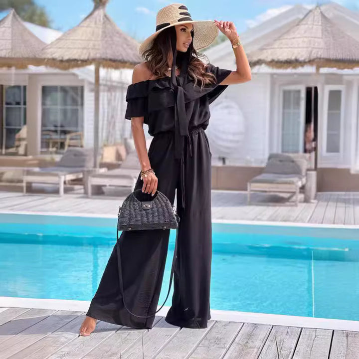 Damer Off-Shoulder Jumpsuit med rynkat överdel och elastisk midja Mirla-Eva Jonsson