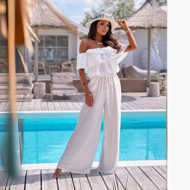 Damer Off-Shoulder Jumpsuit med rynkat överdel och elastisk midja Mirla-Eva Jonsson