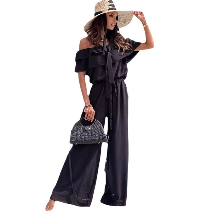 Damer Off-Shoulder Jumpsuit med rynkat överdel och elastisk midja Mirla-Eva Jonsson