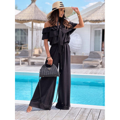 Damer Off-Shoulder Jumpsuit med rynkat överdel och elastisk midja Mirla-Eva Jonsson