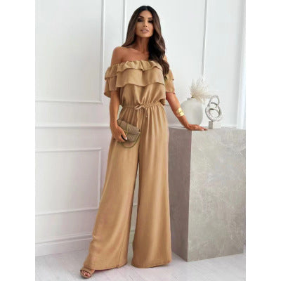 Damer Off-Shoulder Jumpsuit med rynkat överdel och elastisk midja Mirla-Eva Jonsson