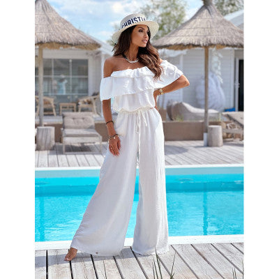 Damer Off-Shoulder Jumpsuit med rynkat överdel och elastisk midja Mirla-Eva Jonsson